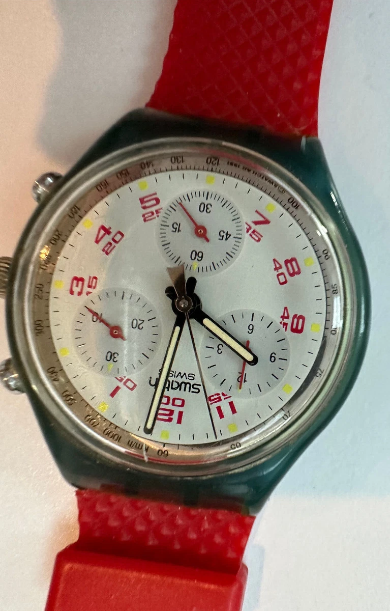Swatch watch chrono JFK SCN-103 1991 Original Red & Blue Strap UPC 054362025379