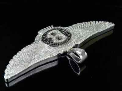 Round Cut Created 3Ct Diamond Flying Bentley B Pendant 14K White Gold Finish925