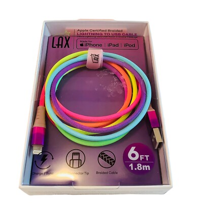 LAX iPhone, iPad Cable Charger FT Braided Neon, iPhone