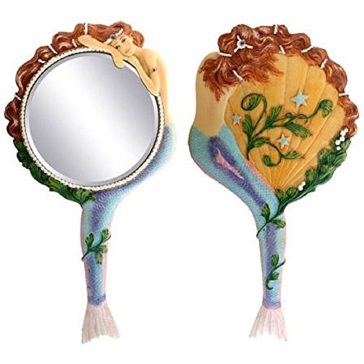 mermaid shell mirror ❤︎ シェルミラー マーメイド Mermaid on Seashell with Kelp Hand Mirror Vanity Beauty