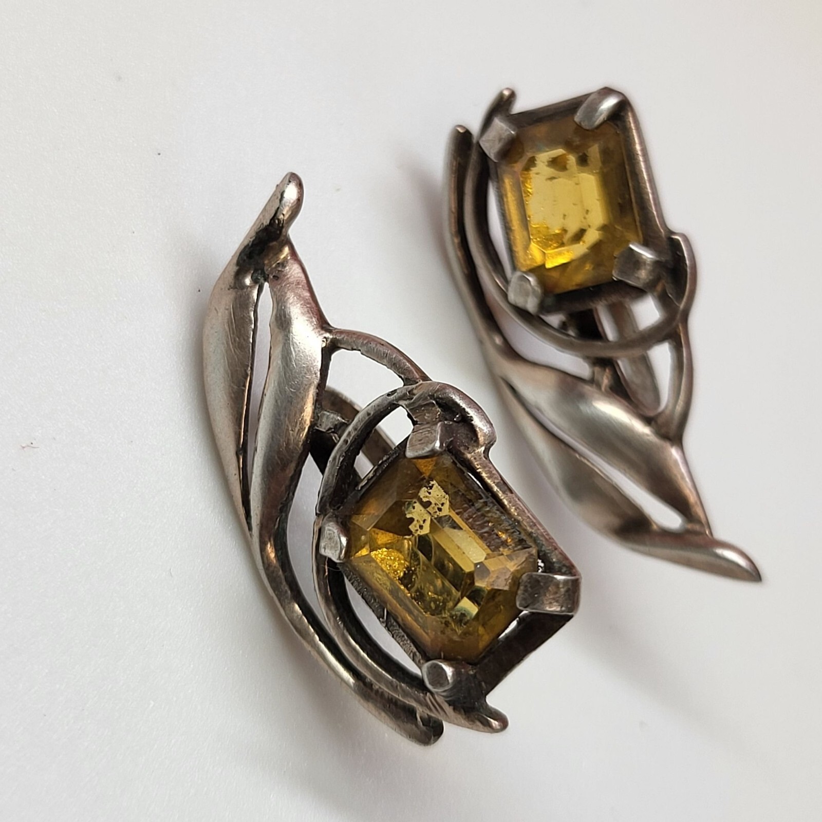 VTG Sterling Silver Rectangular Citrine Earrings - image 8