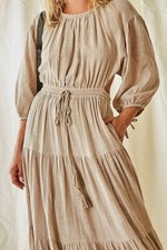 Free People Ibiza Sun Dress Tiered Midi Dress, Neutral Brown, Medium, RRP $108