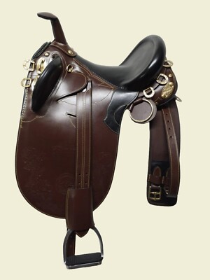 Leather Horse Tack Saddle With Horn Brown Australian Stock & All Size