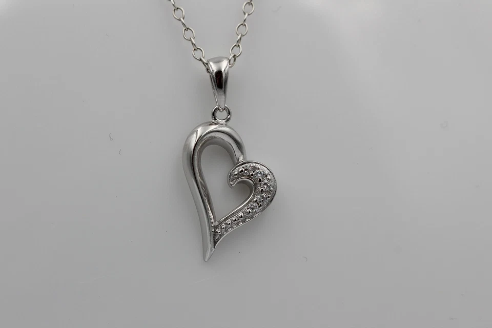 Ciondolo Cuore 925 Argento Sterling Rodiato con Zirconi Herzanhängerr - Immagine 4 di 4