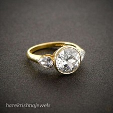 2CT Round Cut Diamond Lab-Created 3-Stone Wedding Ring Gift 14K Yellow Gold FN