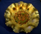 Vintage Amethyst/Black Carnival Glass Ruffled Bowl