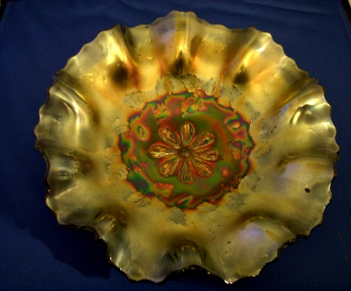 Vintage Amethyst/Black Carnival Glass Ruffled Bowl