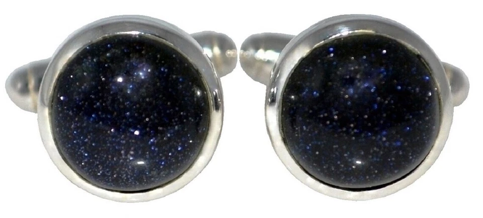 Gemelos de plata de ley 925 con piedras preciosas azules naturales para regalo para hombre Foto 4 de 4