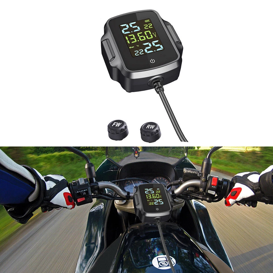Sistema de monitoreo de presión de neumáticos TPMS para motocicleta alarma de temperatura 2 sensores externos Foto 2 de 4