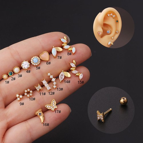 Barbelé Piercing Pour Cartilage Ou Lèvre - Or Plaqué - Dos Plat - Strass Cristal - Longueur 6mm - Épaisseur 1.2mm (16G)