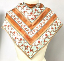 VTG Silk Anne Klein Scarf Lion Designer Floral Apricot/Aqua Hand Rolled 26" Sq