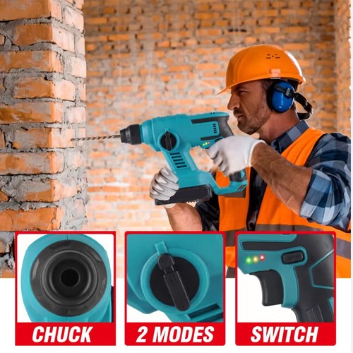 2 Batteries + Cordless Hammer Drill SDS Rotary Heavy Duty Electric Impact Hammer - Picture 5 of 14