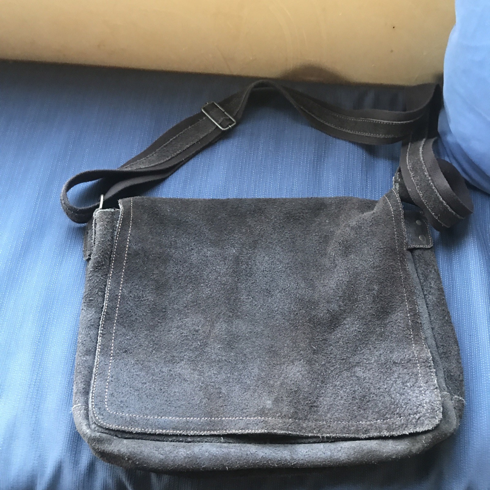 David King & Co. Distressed Brown Leather & Suede Large Flap