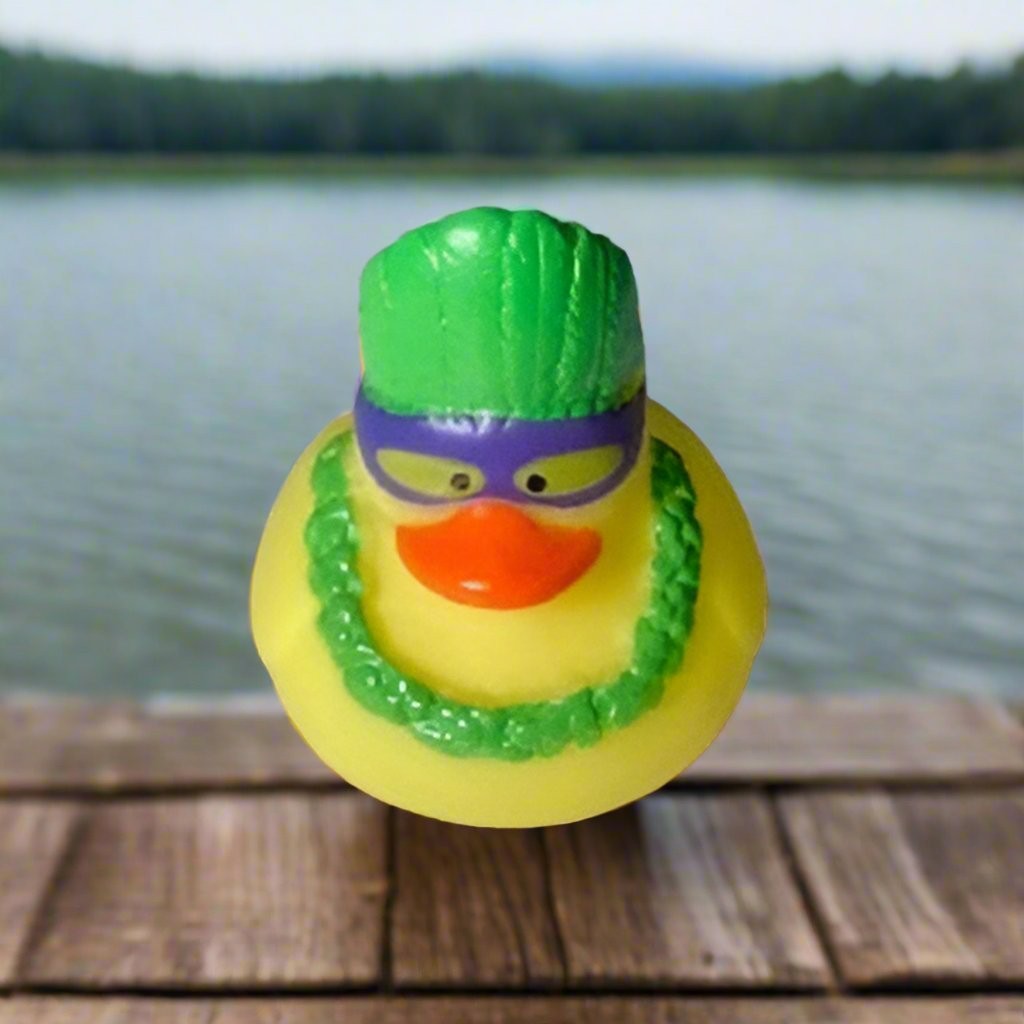 Mardi Gras Tiki Themed Green Rubber Duck for Party Decor