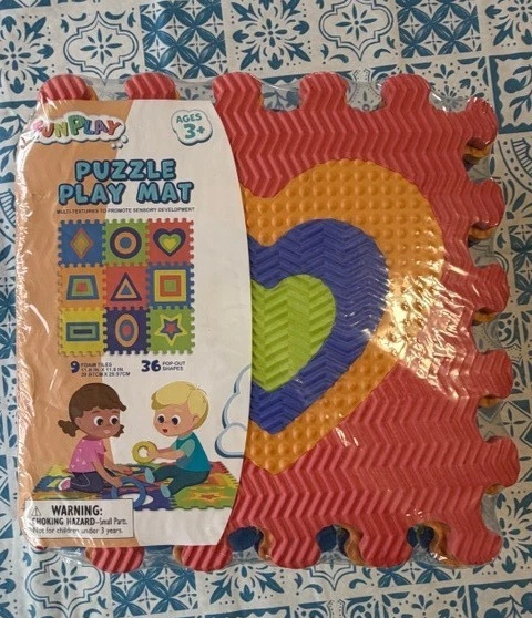 FunPlay Texture Puzzle Play Mat 9 Foam Mulit Color Tile Squares Toddler Baby