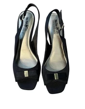 Coach and Four Black Sling Back Peep Toe Kitten Heels Size 7.5