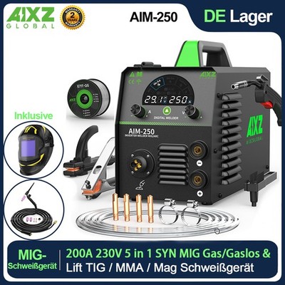5IN1 Schweißgerät 200A 220V Gas/Gaslos SYN Inverter MIG/TIG/STICK für Heimwerker