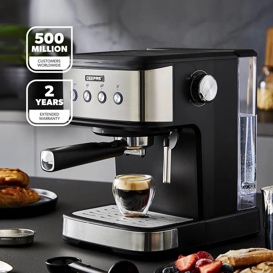 GEEPAS 20 Bar Espresso & Cappuccino Coffee Machine with Milk Frother 1.5L Tank - Image 2 of 4