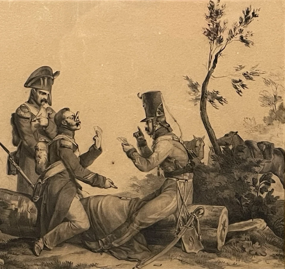 Dessin ancien 19èm XIXèm A. Feldtrappe Scène de genre militaire 1er Empire Rare - Photo 4/4