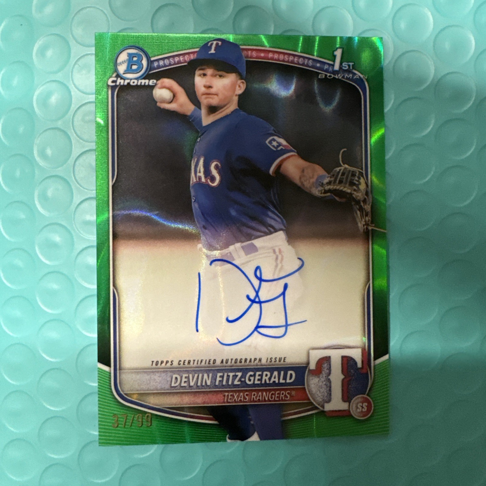 2025 Bowman Chrome Baseball 1st Green Lava Auto /99 Devin Fitz-Gerald Rangers