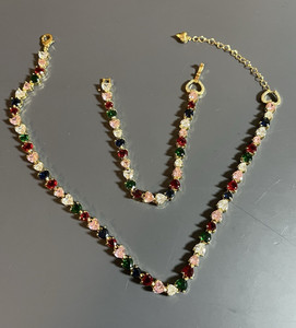 Authentic XP 14K Gold Plated Multicolor Heart Tennis Necklace & Bracelet Set