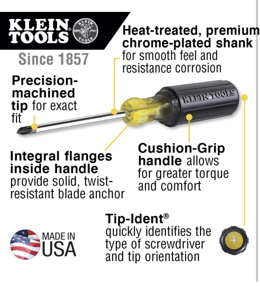 Klein Tools 85076 Screwdriver Set 7-Pc Slotted Phillips USA Cushion-Grip Handles - Image 3 of 4