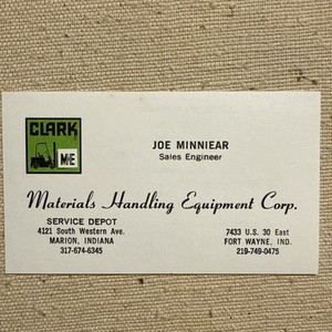 Vintage Business Card Forklift Handling Equipment Marion Indiana Ft Wayne Fort