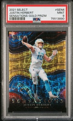 Justin Herbert 2021 Select Sensations Gold Prizm 10/10 #Sen-4 Psa 9