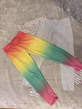 Girls Ankle Leggings Lot Crayola Ombre, Striped Hearts, Gray, Size 7-8