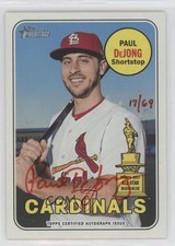 2018 Topps Heritage High Number Real One Red Ink 17/69 Paul DeJong Auto 8k4