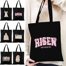 Cotton Tote Bag Reusable Canvas Shopping Grocery Bag Religious Easter Print