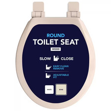 Round Slow-Close Toilet Seat with Adjustable Hinges and Easy Removal Mechanism i