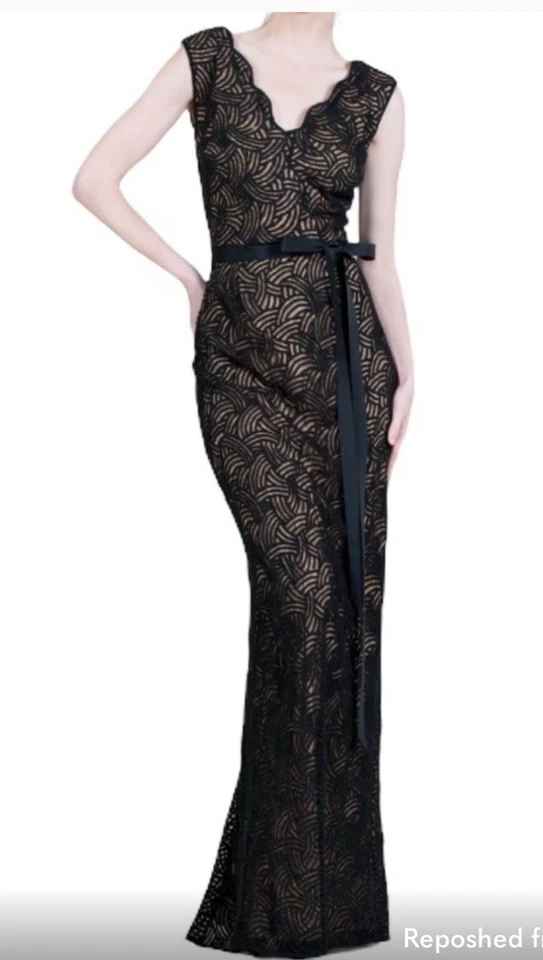 NUEVO CON ETIQUETAS TADASHI SHOJI Vestido de Crepé Negro de Malla Bordada con abertura lateral Talla 10 Foto 3 de 4