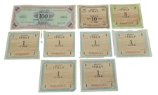 Lot 1943 Allied Military Currency Issued Italy 1 Lira 5 10 100 Lire Paper Money