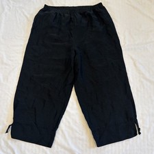 Pantalón Corto SOPHIE FINZI NY VINTAGE Lino y Seda Negro Gaucho Pierna Ancha XL 2XL