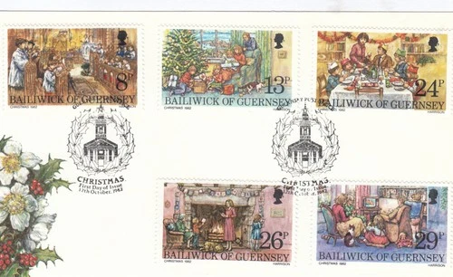 Christmas GB Guernsey Used ex FDC Alderney (a) 1982 ON PIECE (151207)