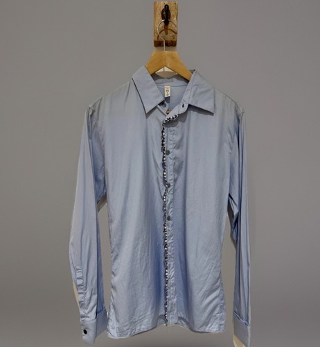 Miu Miu, MIU MIU Rare Vintage 00s Runway Men's Archive Blue Gingham Frill Shirt 39 15.5"