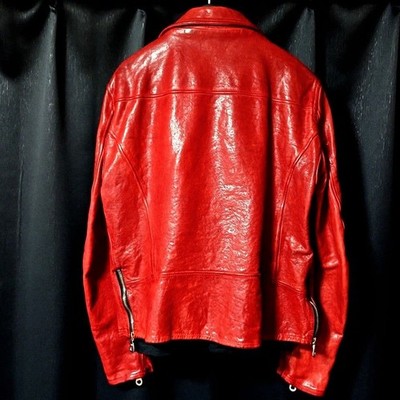 ISAMU KATAYAMA BACKLASH Double Rider Leather Jacket M Red Italian