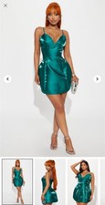 Fashion Nova Satin Dress - Green