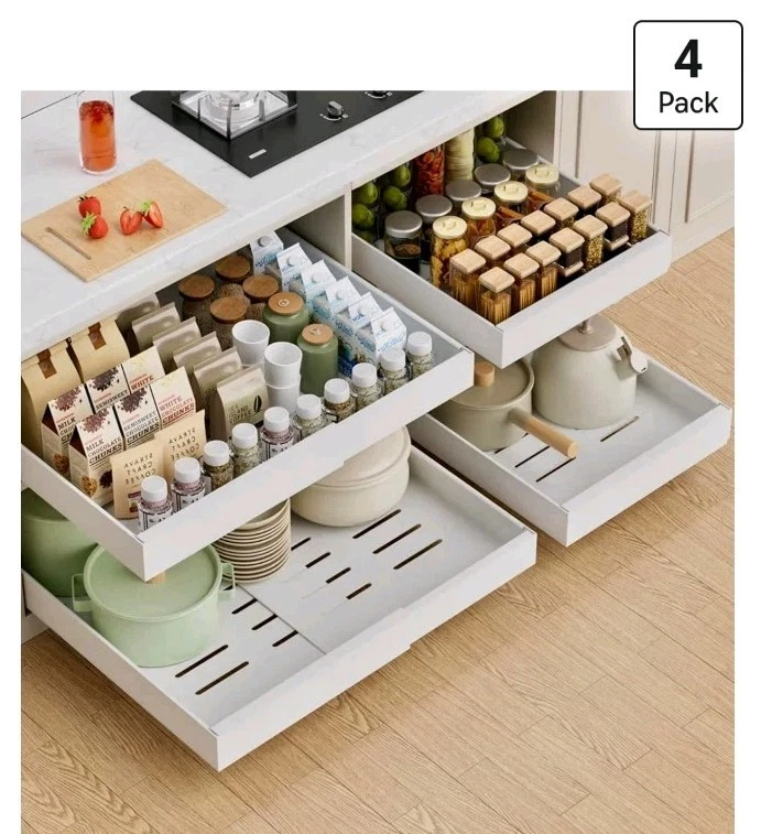 4 Pack Expandable Pull Out Cabinet Organizer, 21'' Deep Pull Out Drawers for Cab
