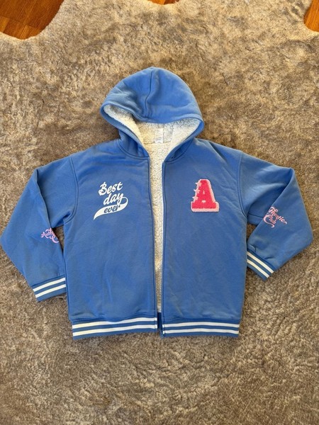 Anko Kids Blue Sherpa Lined Varsity Zip-Up Hoodie Size 16