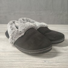 Skechers Womens Size 8 Black Gray Memory Foam Cozy Faux Fur Slippers EUC