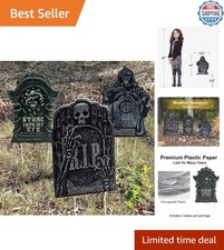 3-Piece Halloween Tombstone Signs - Waterproof Outdoor Gravestone Decorations