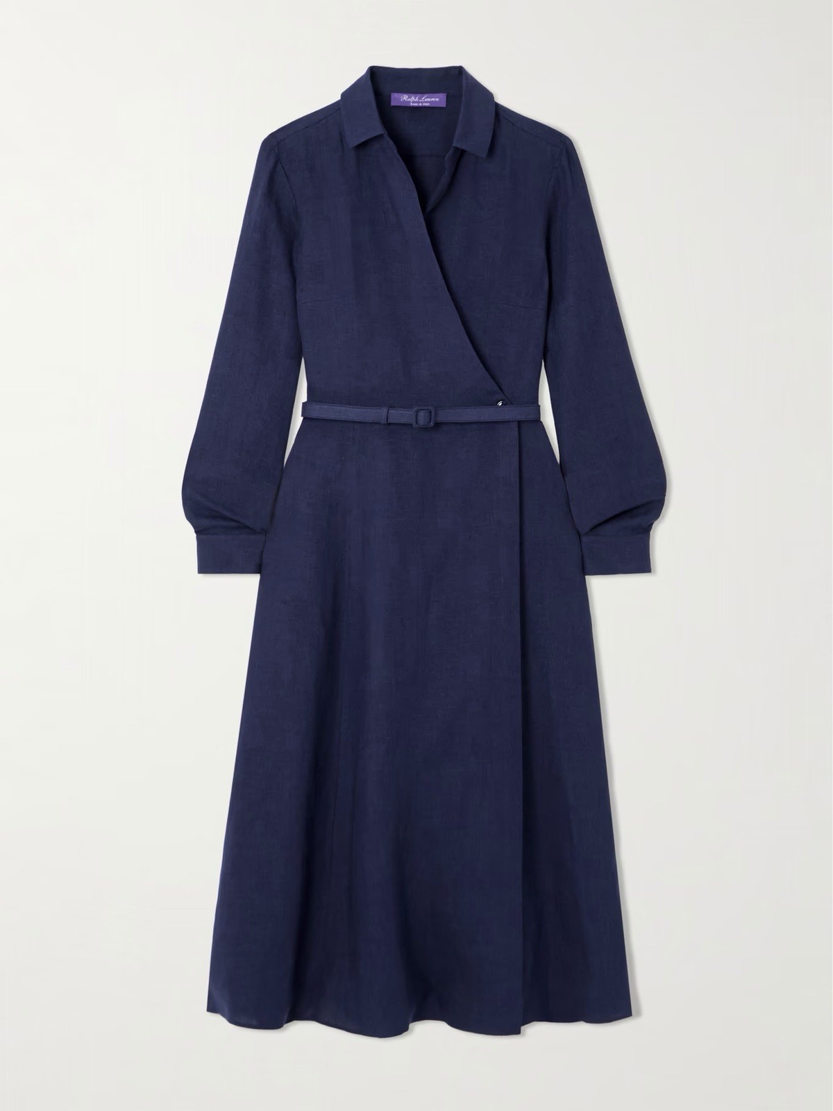 Ralph Lauren Collection Aniyah Linen Wrap Midi Dress Blue 4 NWT Belted Luxury