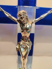 Crocifisso in vetro di Murano Blù con  Murrine e Punzone d'autenticità 