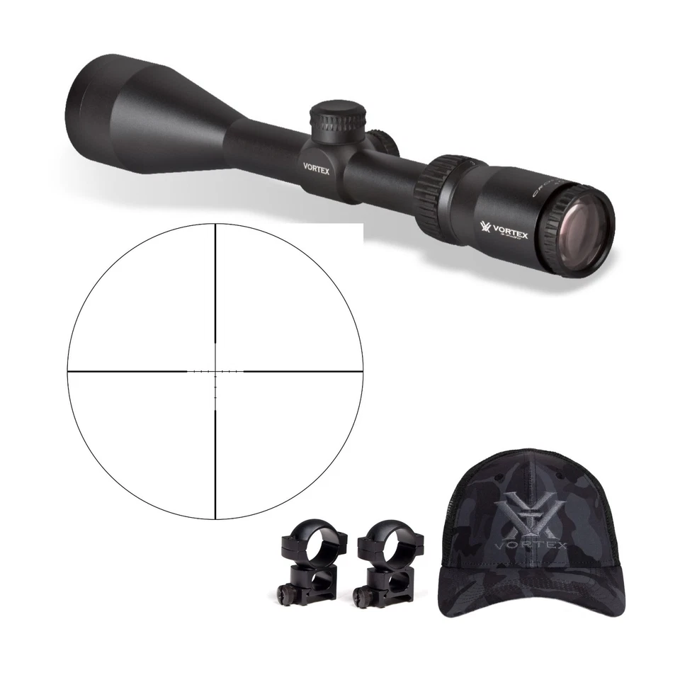 Vortex Crossfire II 3 9x50 Riflescope with 1 In Riflescope Rings and Hat