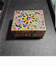 Exquisite Antique Japanese Cloisonne Box Inaba Flowers Meiji Taisho Period 