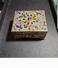 Exquisite Antique Japanese Cloisonne Box Inaba Flowers Meiji Taisho Period 