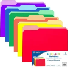 BAZIC 1/3 Cut Letter Size Color File Folder 1-Pack, Red/Yellow/Blue/Green