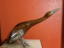 vintage wooden, silver, De Stijl bird sculpture, Goose, Italy, 20 x 12